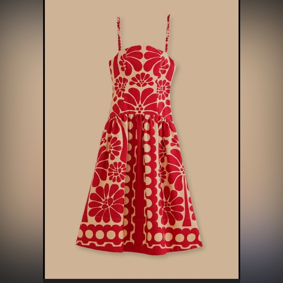 FARM Rio Red and Cream Floral Midi Dress - Picture 4 of 10